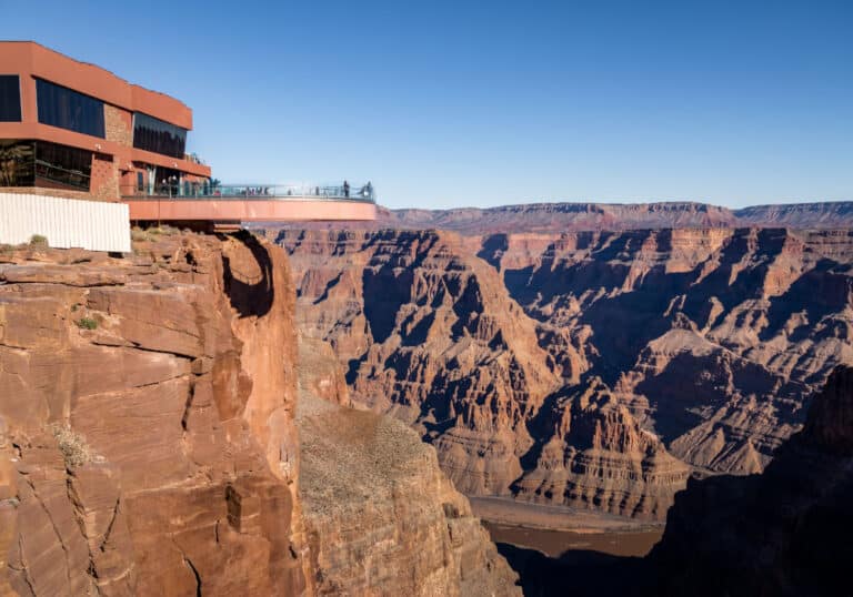 Skywalk glass observation bridge at Grand Canyon West Rim - Arizona, USA